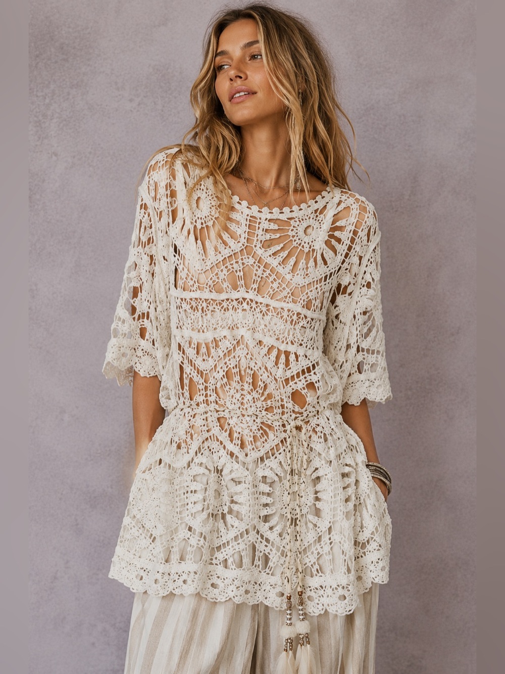 #141 POL Oversized Open-Knit Crochet Top